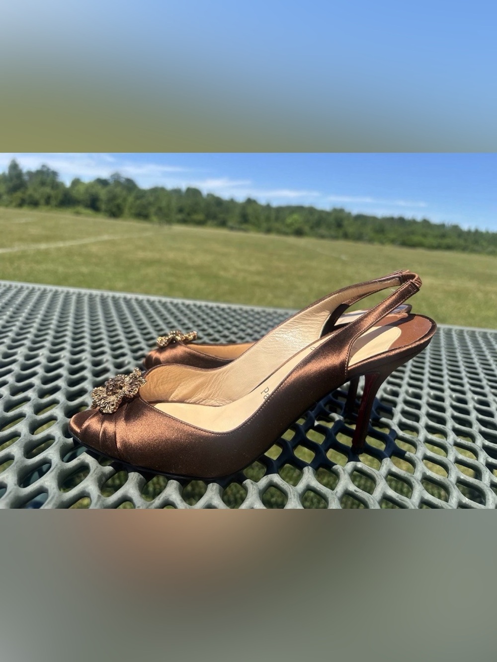 Christian Louboutin FIORELLINO Slingback Pump Leather/Satin Brown 38.5 - Picture 5 of 9